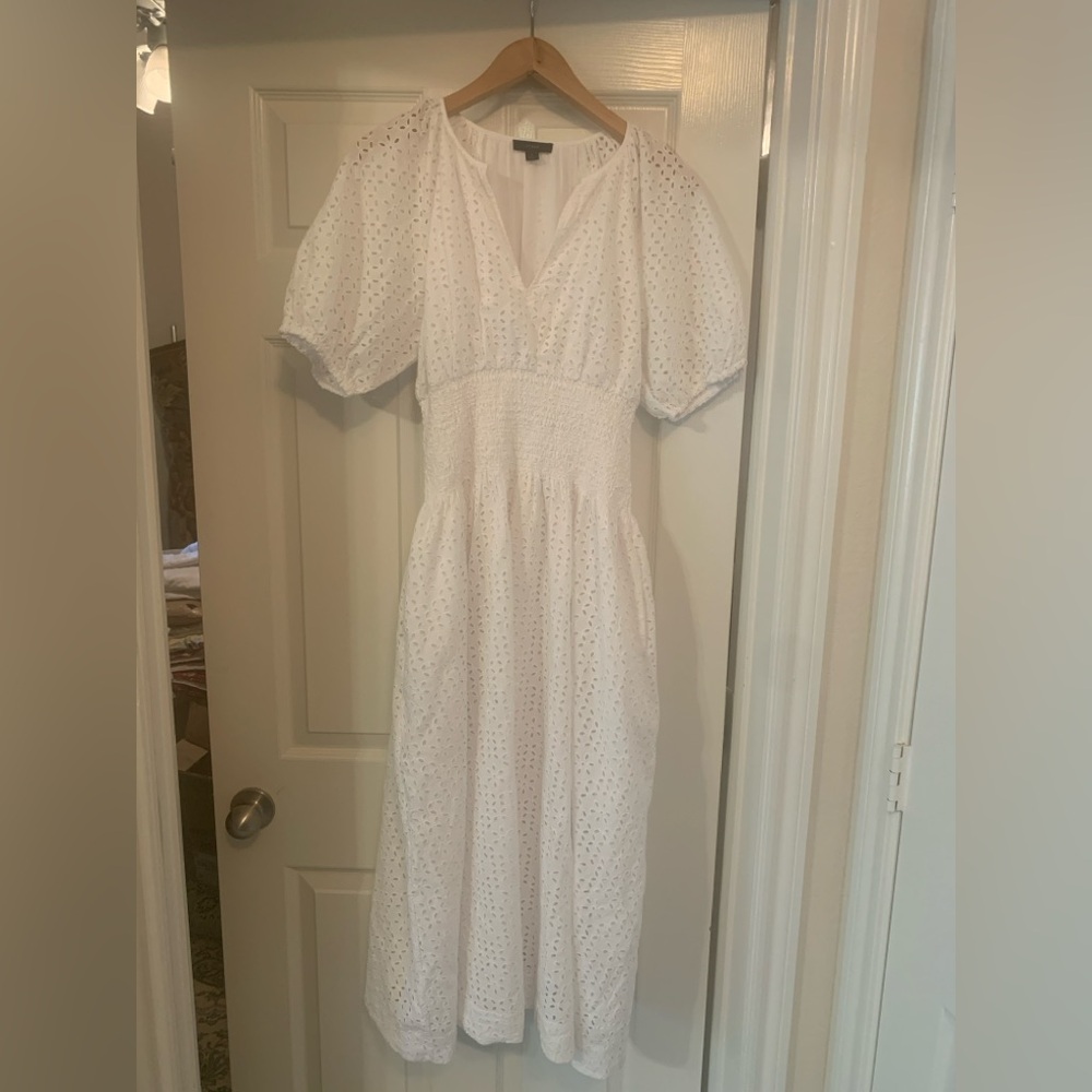 J Crew White Smocked Waist Eyelet Dress - S